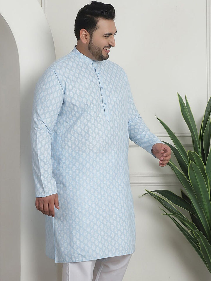 SOJANYA PLUS PLus Size Ethnic Motifs Printed Band Collar Long Sleeves Straight Kurta