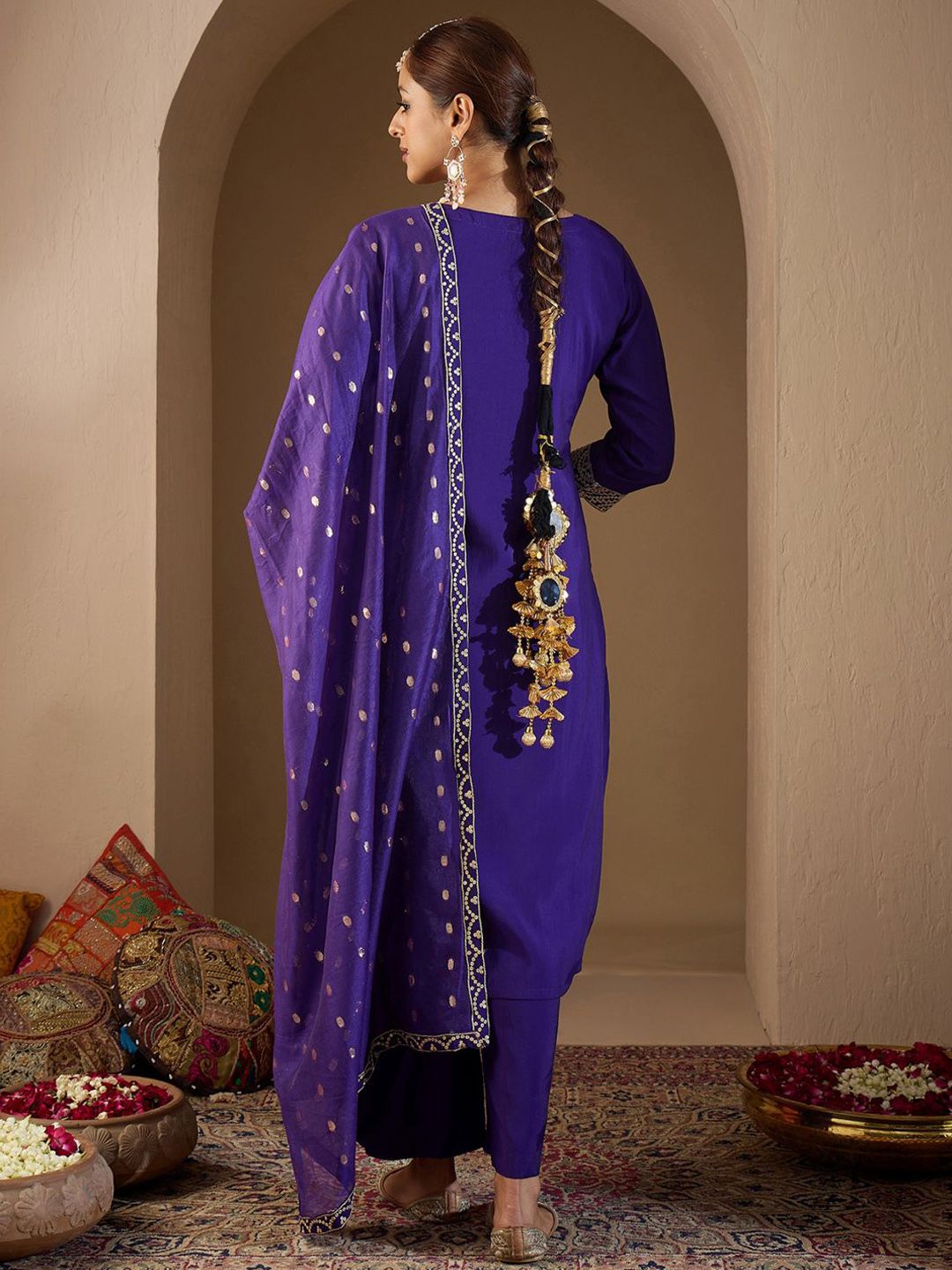 Indo Era Women Ethnic Motifs Embroidered Regular Sequinned Kurta with Trousers & With Dupatta