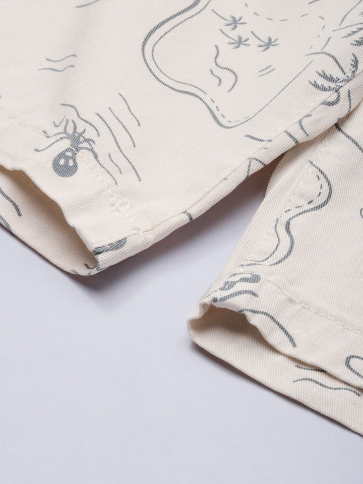 The Indian Garage Co Men Cream-Coloured Printed Slim Fit Cotton Chino Shorts