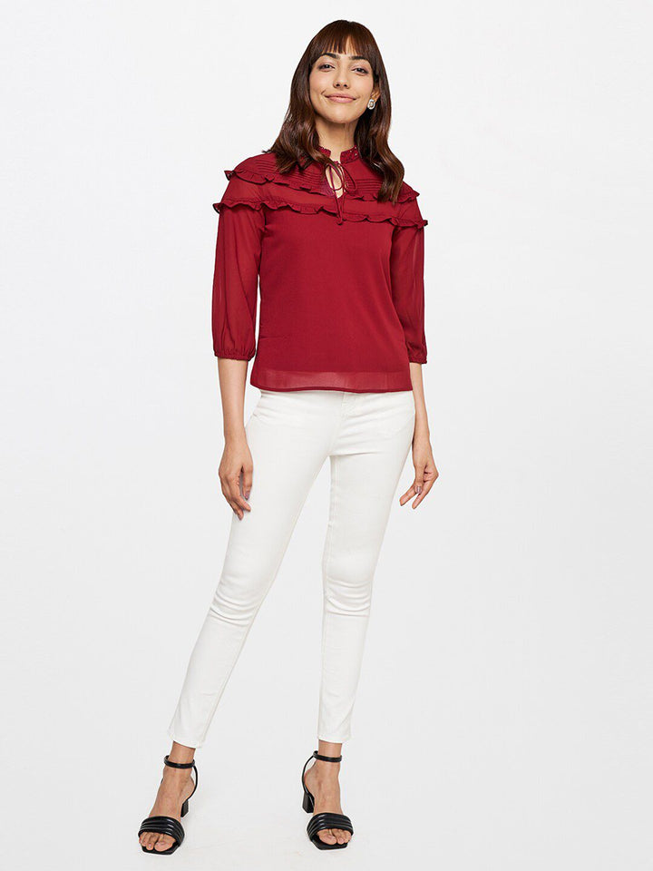 AND Women Tie-Up Neck Ruffled Top