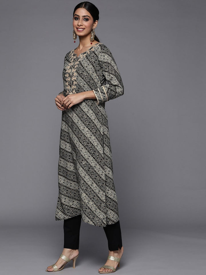Varanga Women Black & Beige Bandhani Printed Indie Prints Kurta