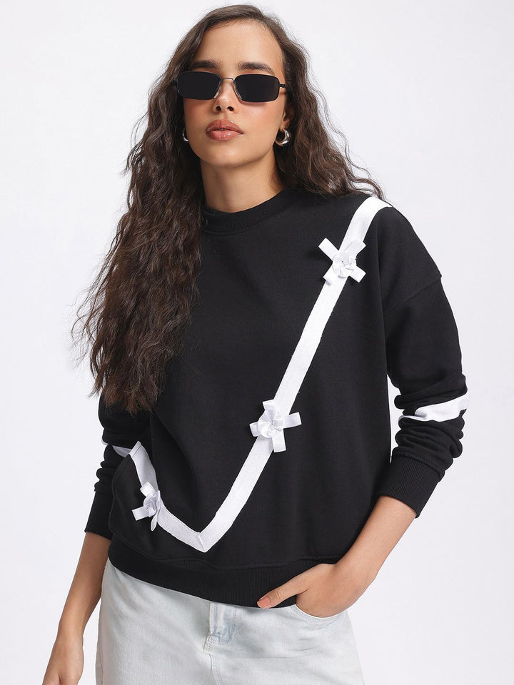 DressBerry Knit City Vibes Contrast Bow Detail Sweatshirt