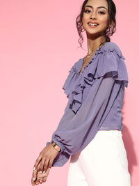 Athena Wanita Lavender Elegant Solid Ruffled atas