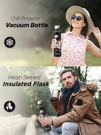 Pexpo Black OSLO-ISI Certified Thermosteel Floral Hot and Cold Flask Water Bottle 750 ml