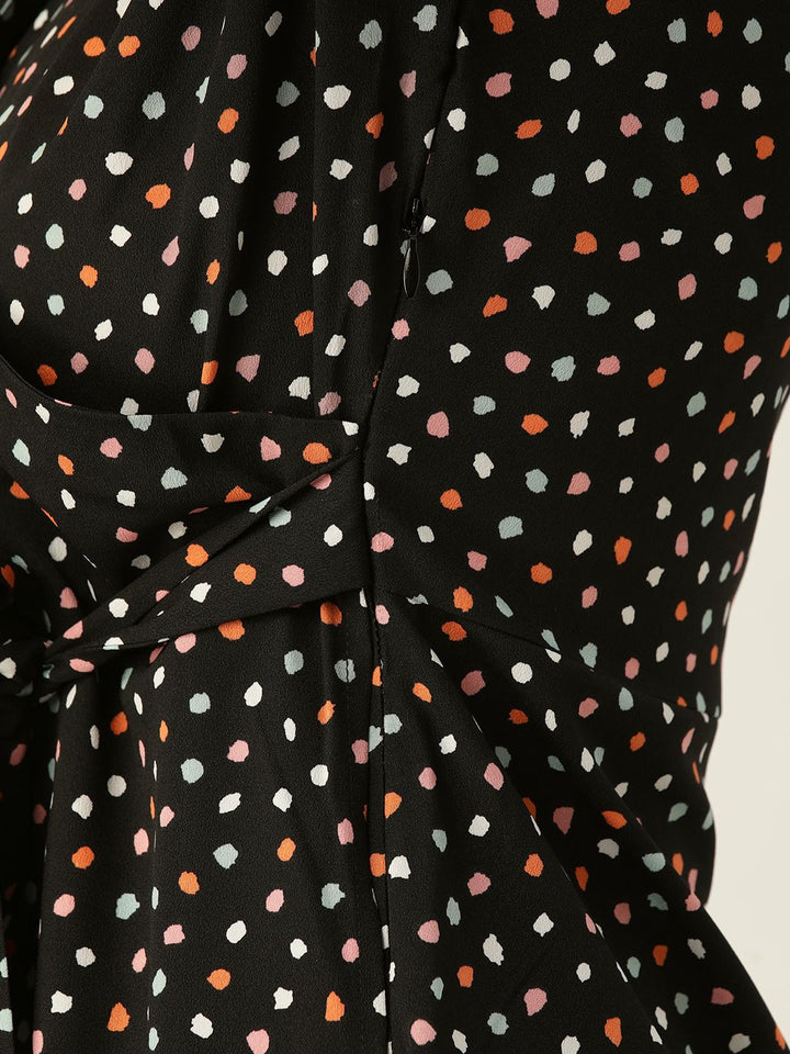 DressBerry Women Black & White Printed Wrap Belted Dress