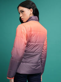 Tokyo Talkies Black & Orange-Coloured Colourblocked Mock Collar Puffer Jacket