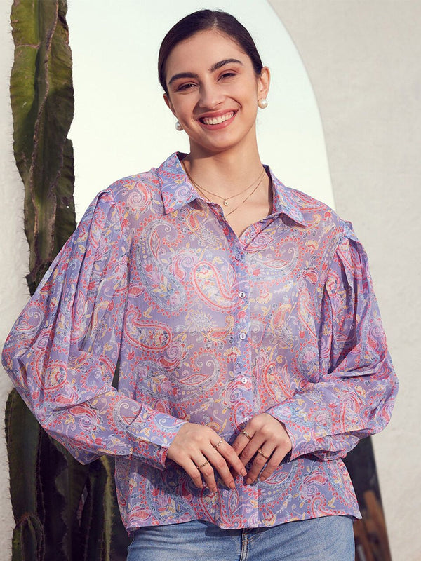 STREET 9 Lavender Comfort Paisley Printed Casual Shirt