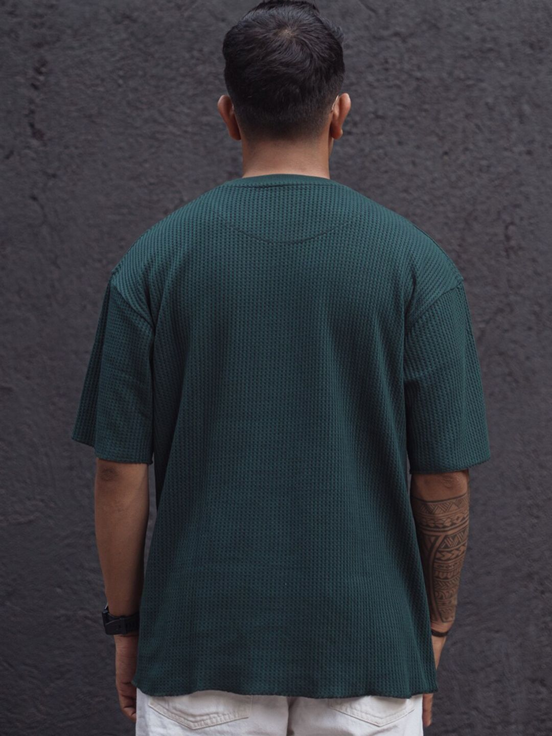 Powerlook Blue Cotton Round Neck Oversized T-shirt