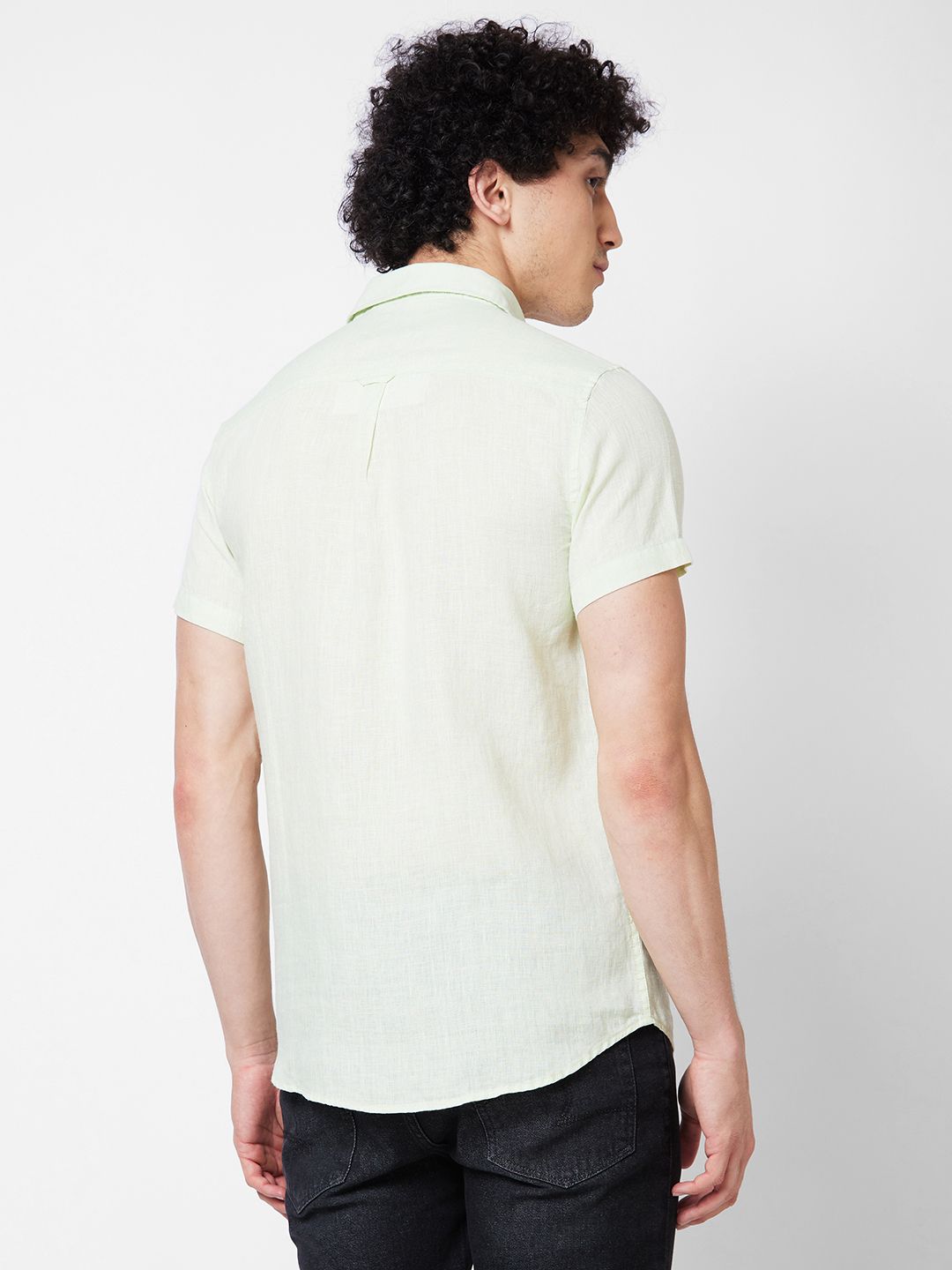 SPYKAR Spread Collar Short Sleeves Linen Casual Shirt