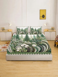 Myntra Elegant Homes Green & White Floral 400 TC Cadar Katil King dengan 2 Sarung Bantal