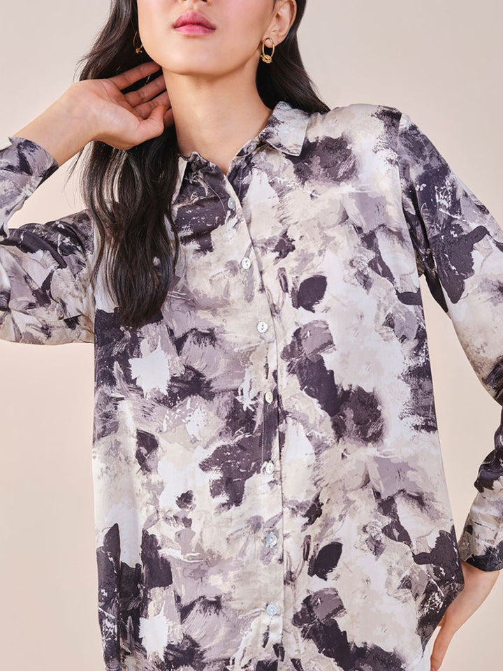AND Women Floral Print Long Sleeve Shirt Style Top
