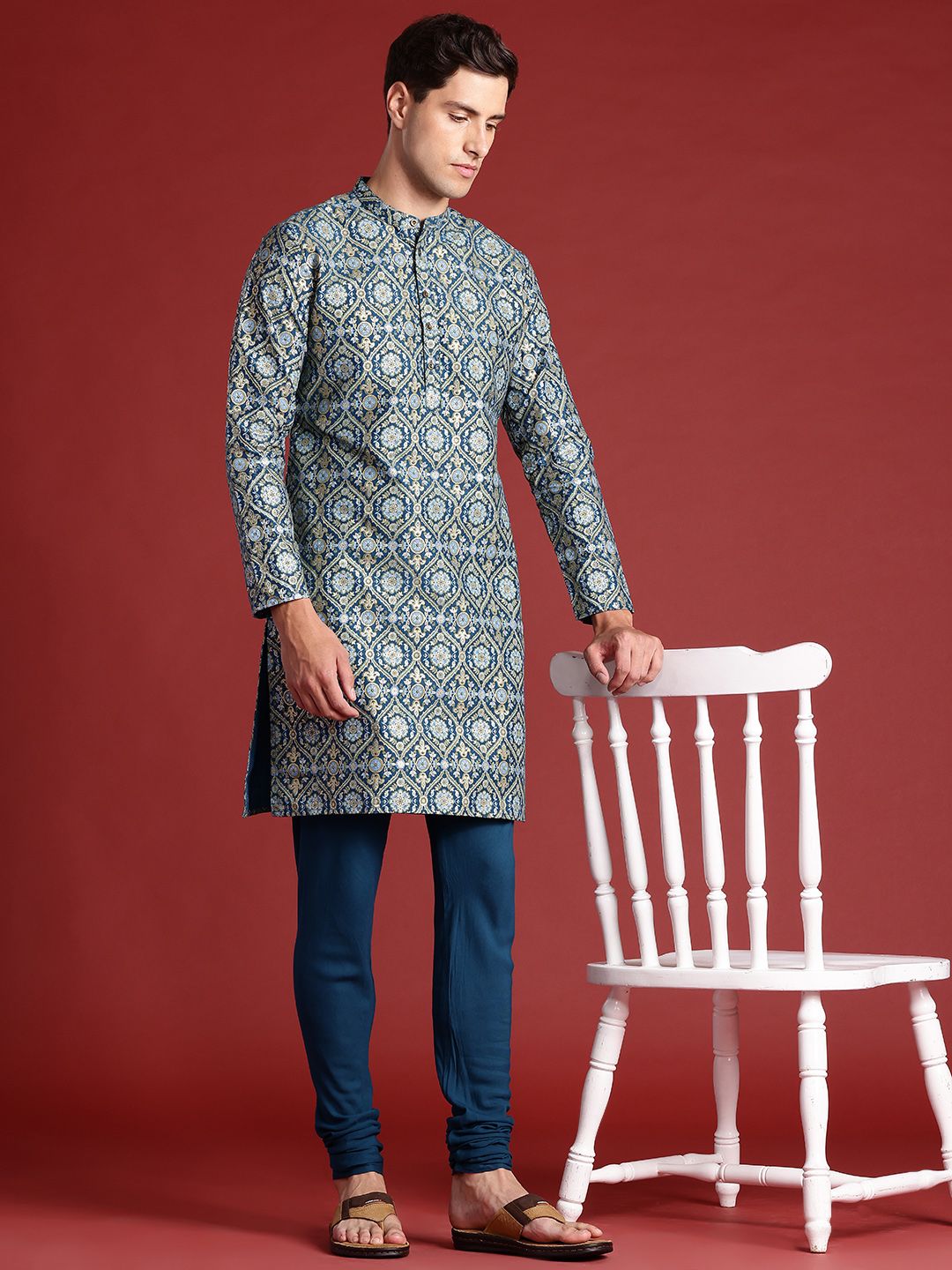 Anouk Men Ethnic Motifs Printed Regular Kurta with Churidar