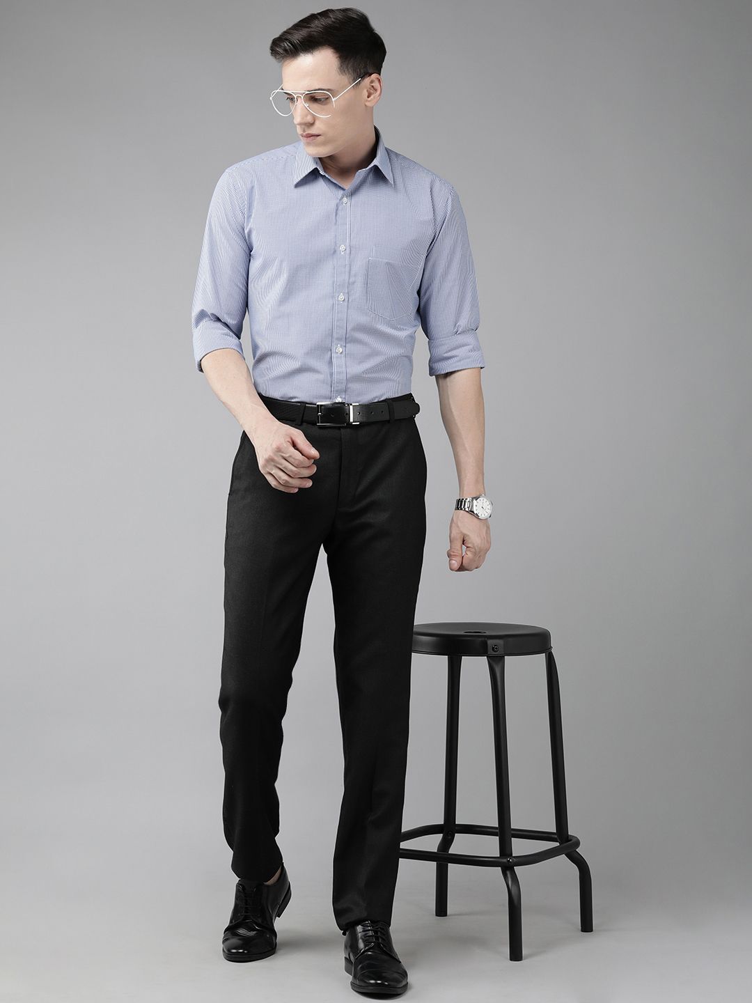 Park Avenue Men Self Design Textured Mid-Rise Smart Fit Formal Trousers