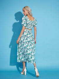 SASSAFRAS White Floral Crop Top With Flared Skirt
