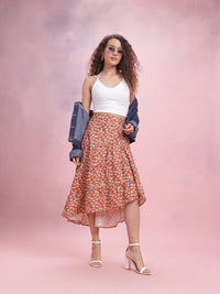 DressBerry Floral Print Tiered Flared Midi Skirt