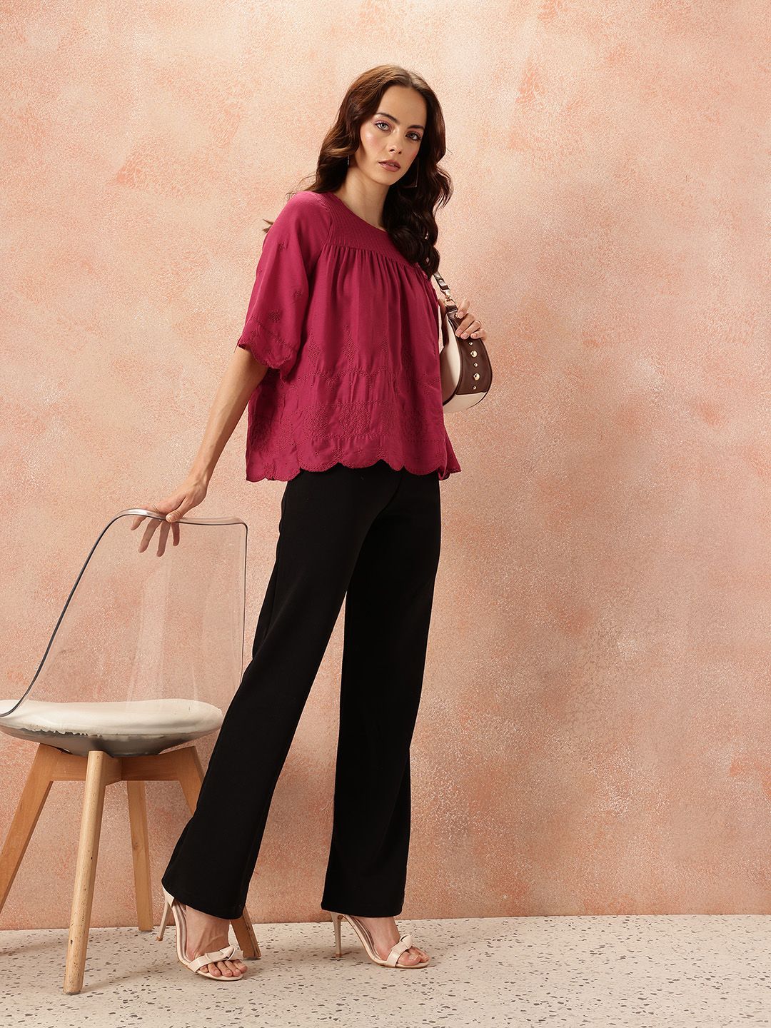all about you Pin Tucks & Schiffli Embroidered A-Line Top