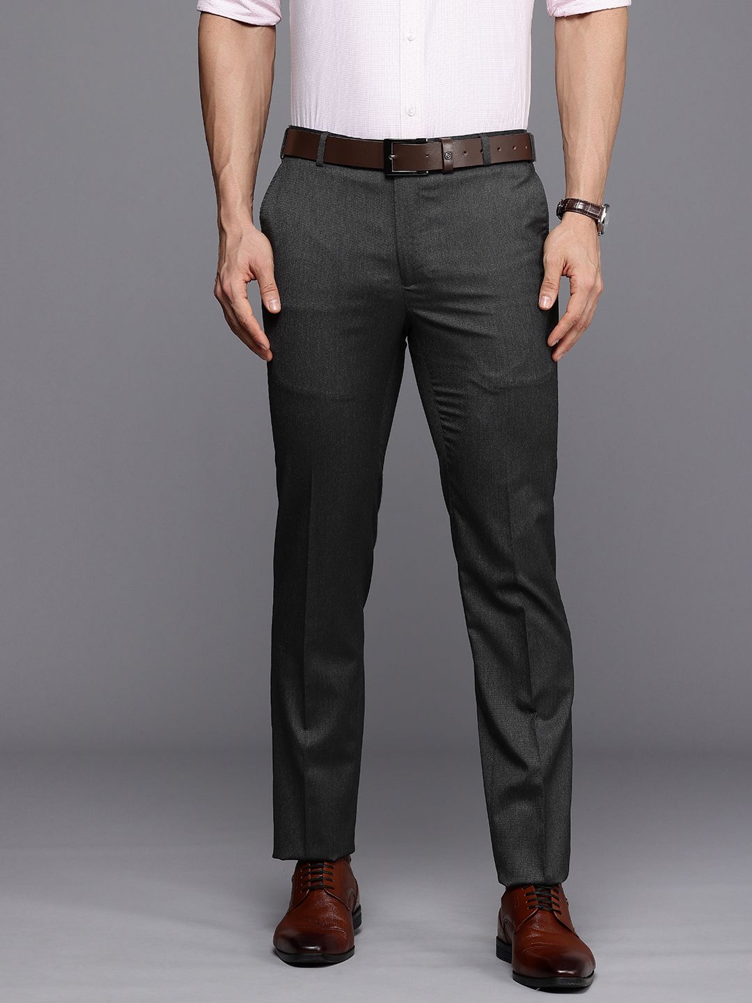 Raymond Men Textured Slim Fit Formal Trousers