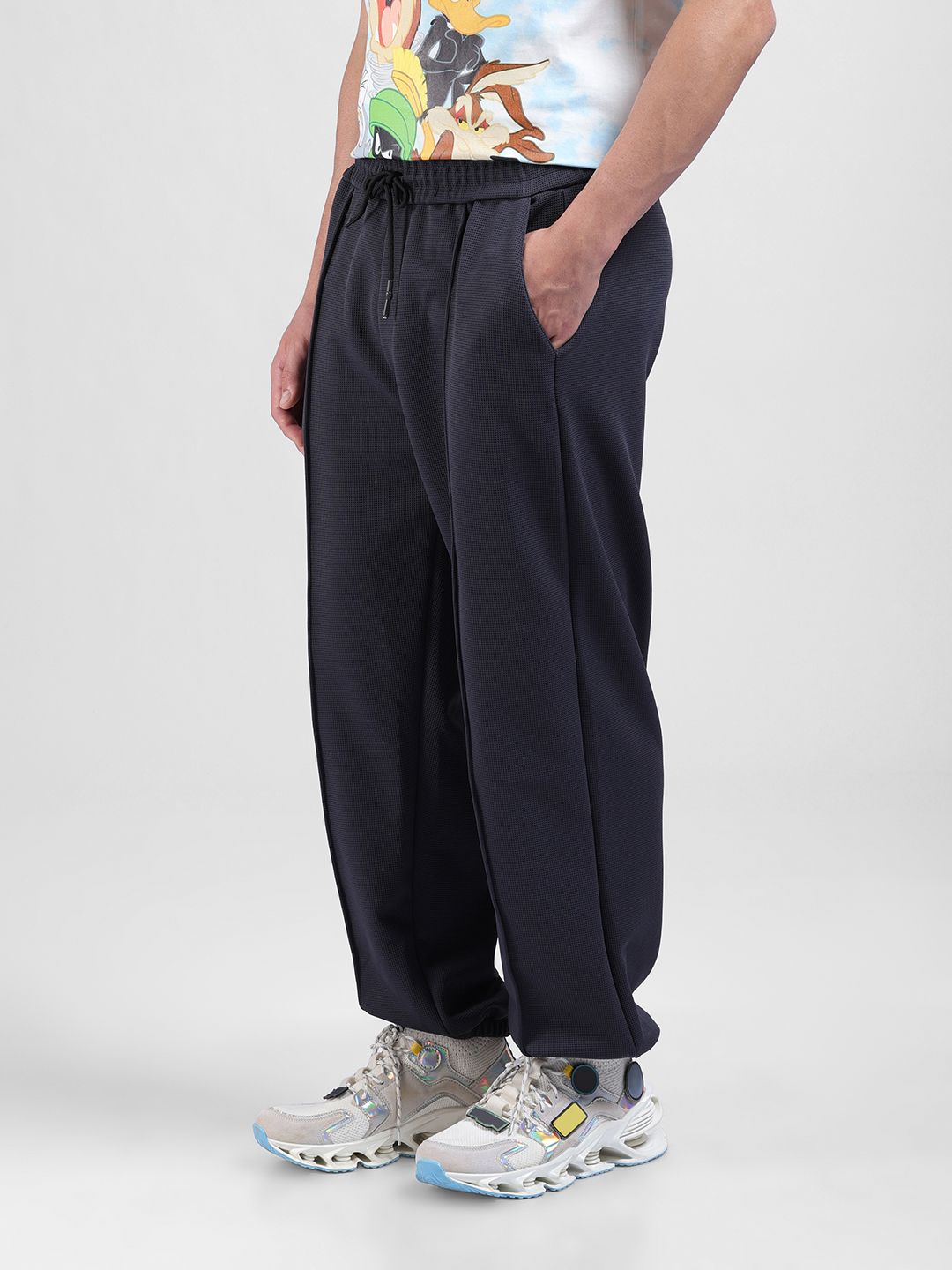 The Indian Garage Co Men Loose Fit Textured Waffle Jogger