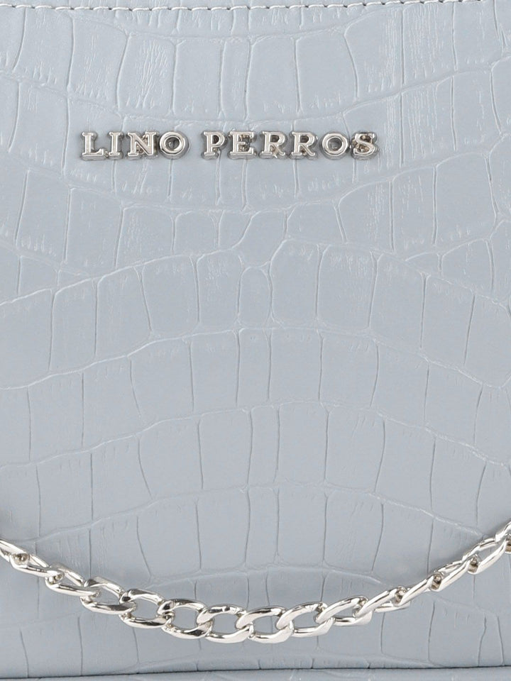 Lino Perros Blue Croc Textured Baguette Bag