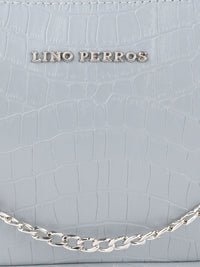 Lino Perros Blue Croc Textured Baguette Bag