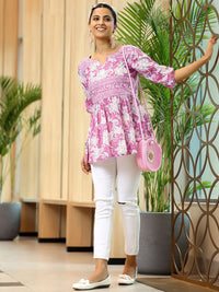 Libas Floral Printed Pure Cotton Pleated Anarkali Kurti