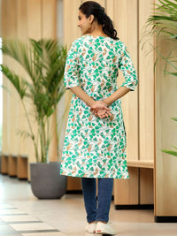 Libas Off White Floral Printed Keyhole Neck Straight Kurta