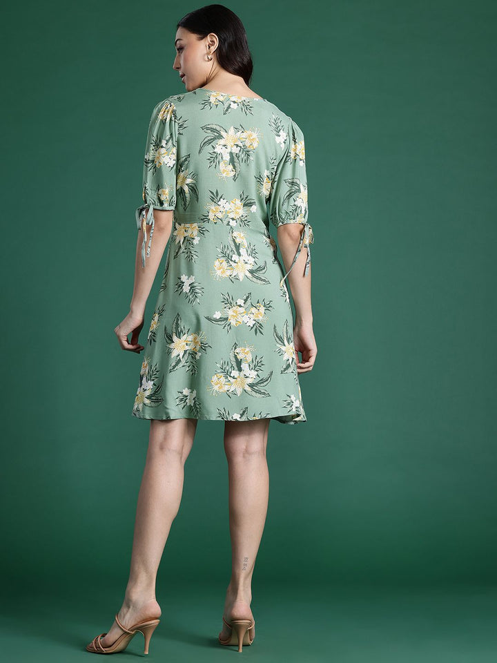 DressBerry Floral Print Puff Sleeve A-Line Dress