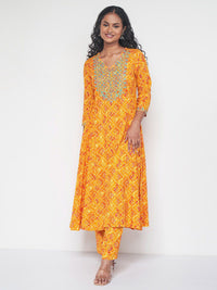Global Desi Bandhani Printed Thread Work Kurta with Trousers