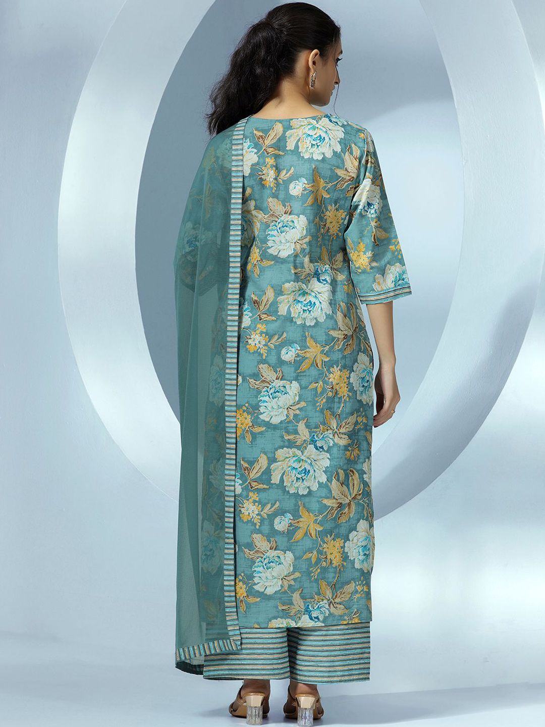 Libas Women Floral Printed Regular Pure Cotton Kurta with Palazzos & With Dupatta