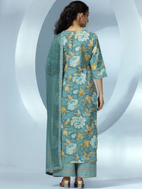 Libas Women Floral Printed Regular Pure Cotton Kurta with Palazzos & With Dupatta