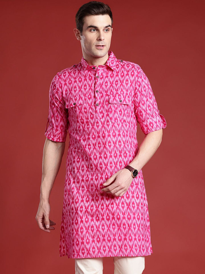 Anouk Pure Cotton Ikat Print Pathani Kurta