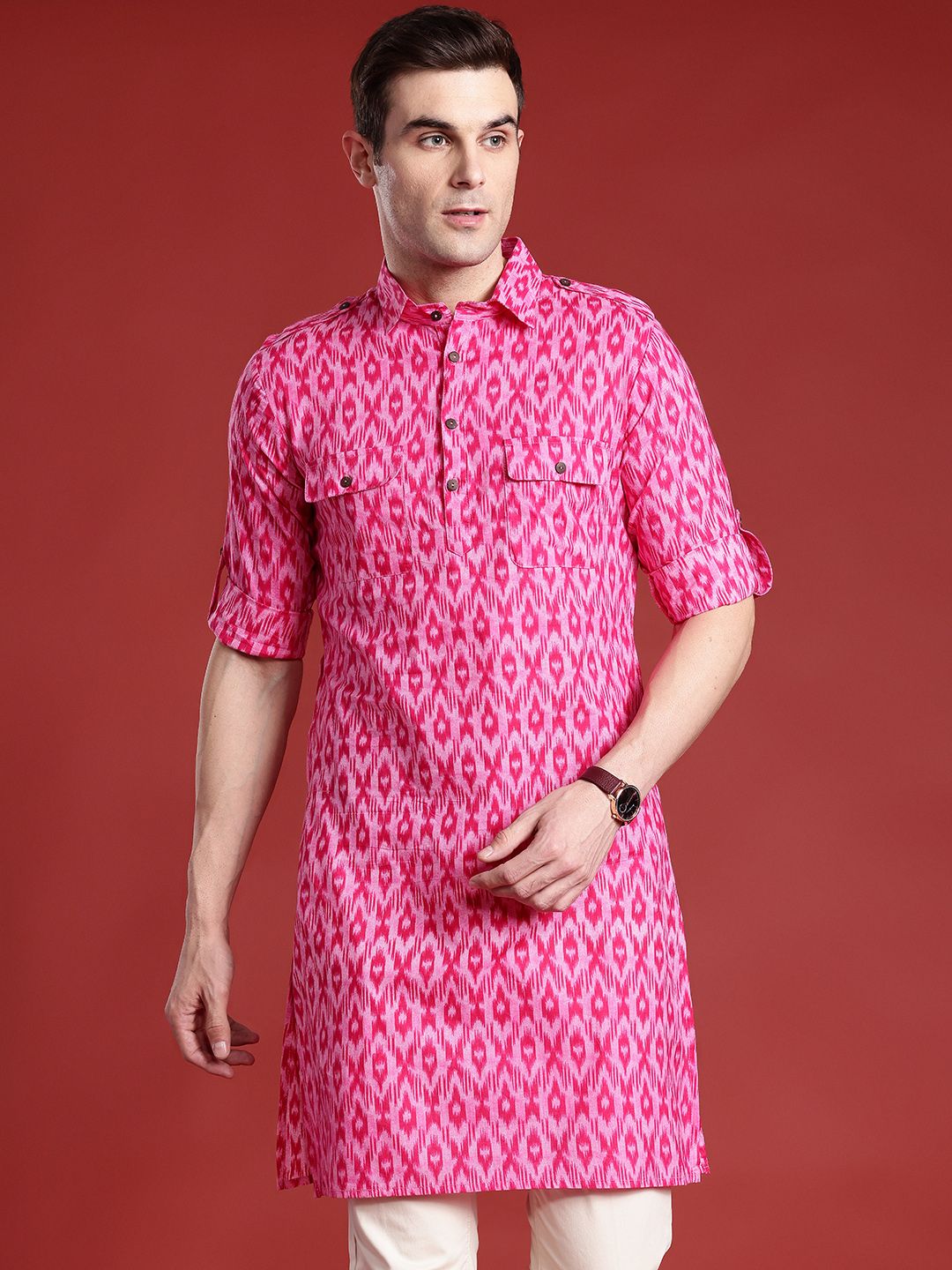 Anouk Pure Cotton Ikat Print Pathani Kurta