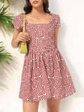 DressBerry Bubbly Boutique Geometric Printed Fit & Flare Mini Dress