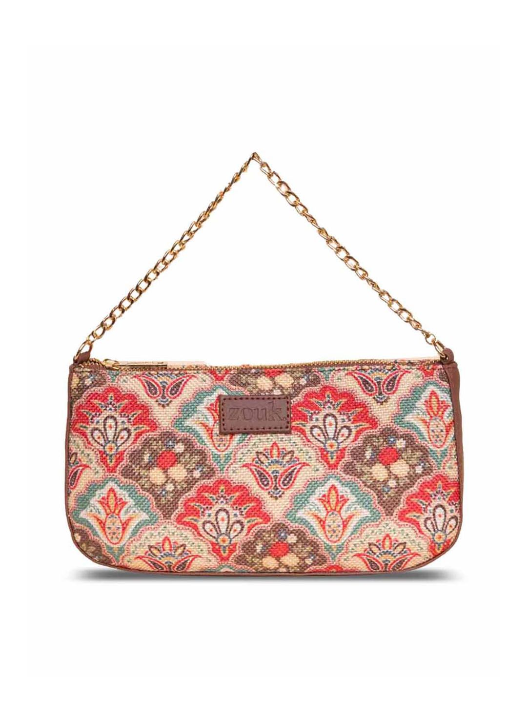 ZOUK Floral Printed Structured Baguette Bag Handbags
