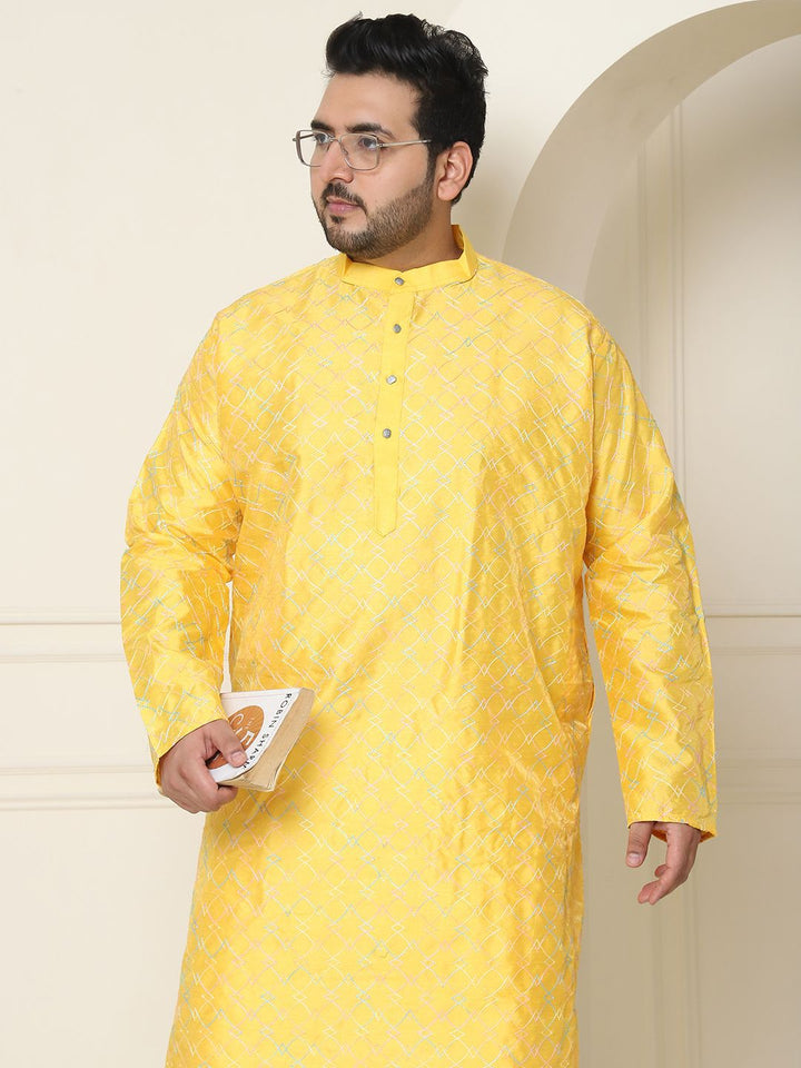 SOJANYA PLUS Geometrik Sulam Benang Kerja Sutera Kurta Lurus Kapas dengan Piyama