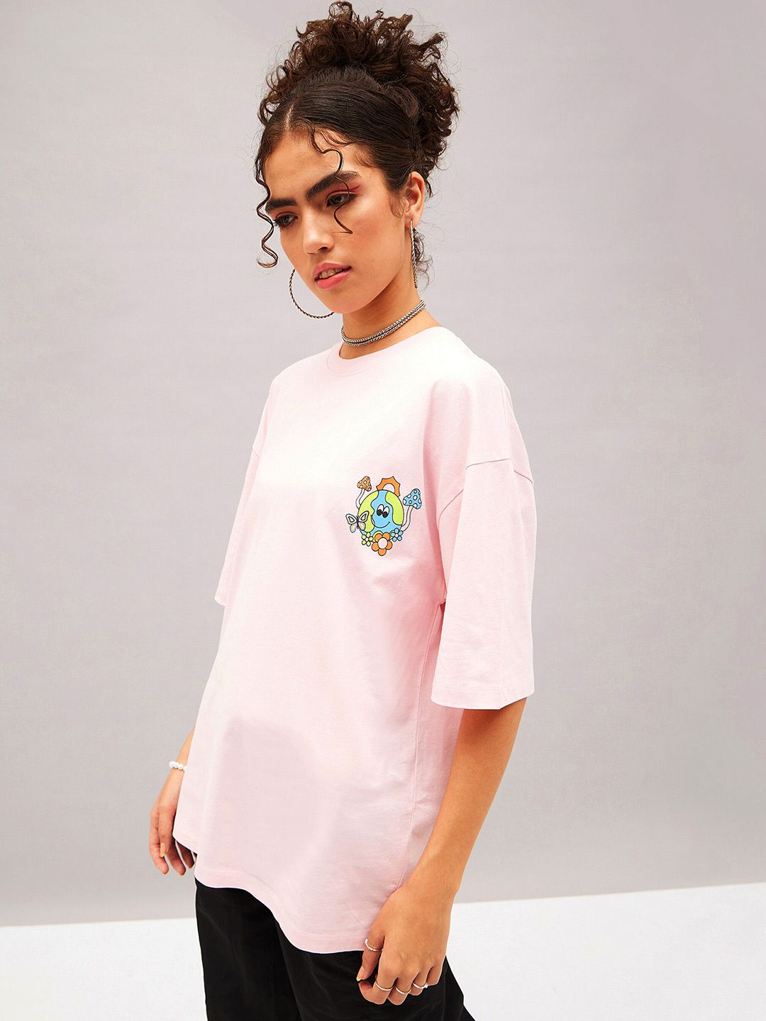 SASSAFRAS Typography Printed Pure Cotton Oversized T-shirt
