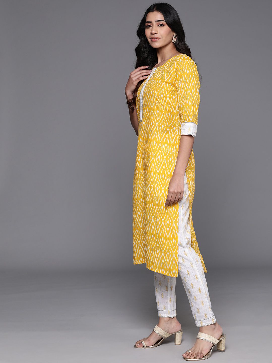 Libas Women Printed Regular Gotta Patti Pure Cotton Kurta with Trousers & With Dupatta
