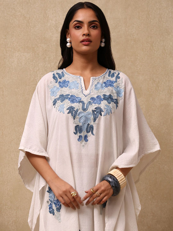 House of Chikankari Women Off White Craft Set Kaftan Sulam Aari