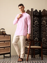 House of Pataudi Floral Embroidered Band Collar Pure Cotton Jashn Kurta