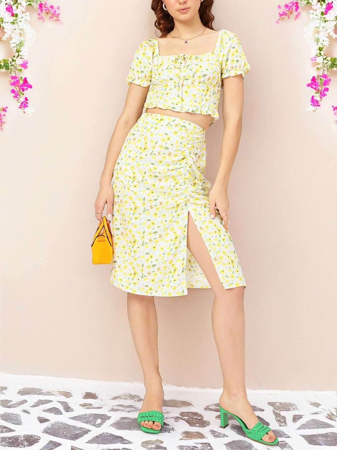 DressBerry Dobby Delight Ruched Floral Print Co-Ords
