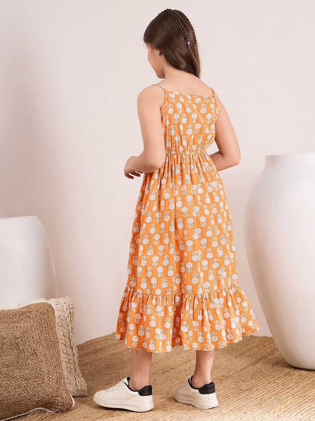 pspeaches Girls Floral Printed Cotton Fit and Flare Midi Dress