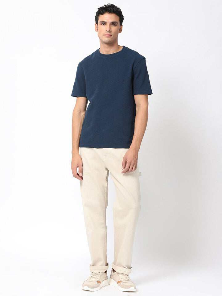 RARE RABBIT Men Cas Round Neck Cotton Slim Fit T-Shirt