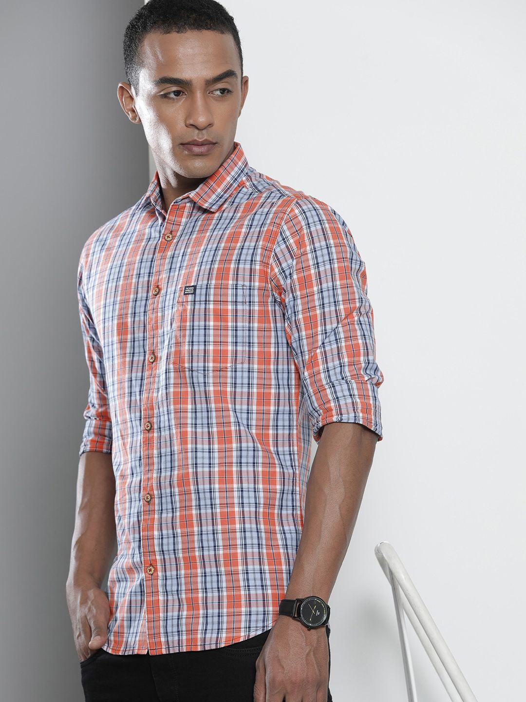 The Indian Garage Co Men Blue Tartan Regular Checks Opaque Checked Casual Shirt