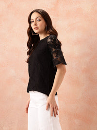 all about you Self Design Lace Up Bell Sleeve Top