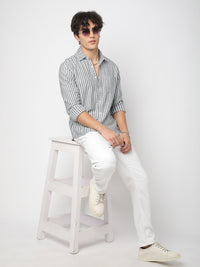 VASTRADO Men Classic Relaxed Fit Spread Collar Vertical Striped Cotton Casual Shirt