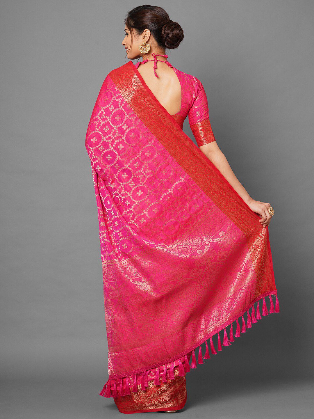 Saree mall Pink & Gold-Toned Woven Design Zari Silk Blend Banarasi Sarees