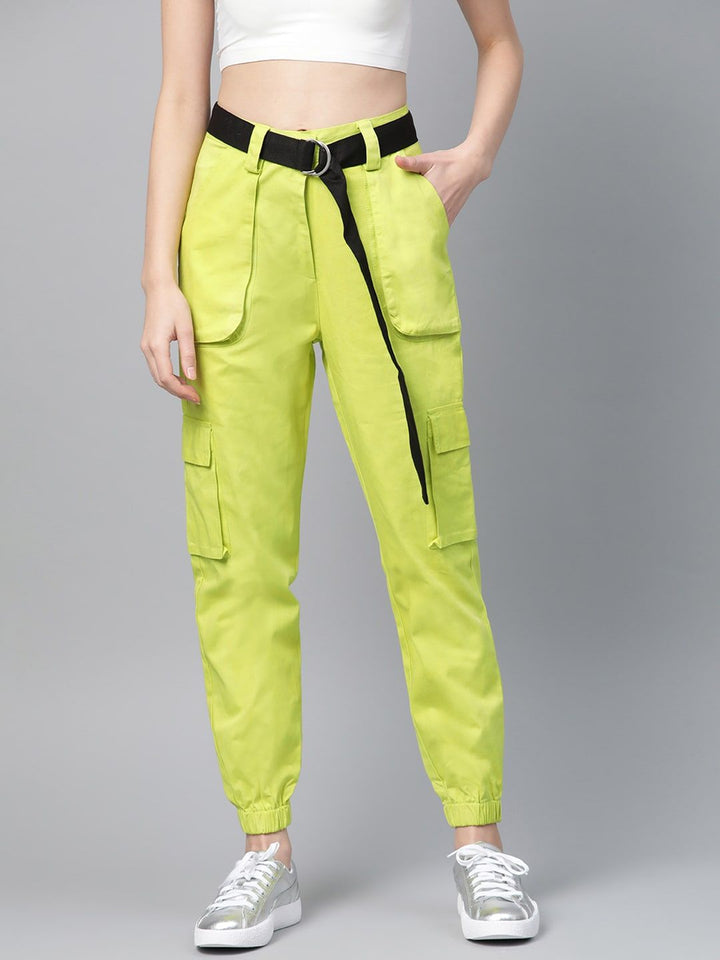 STREET 9 Women Lime Green Regular Fit Solid Cargos