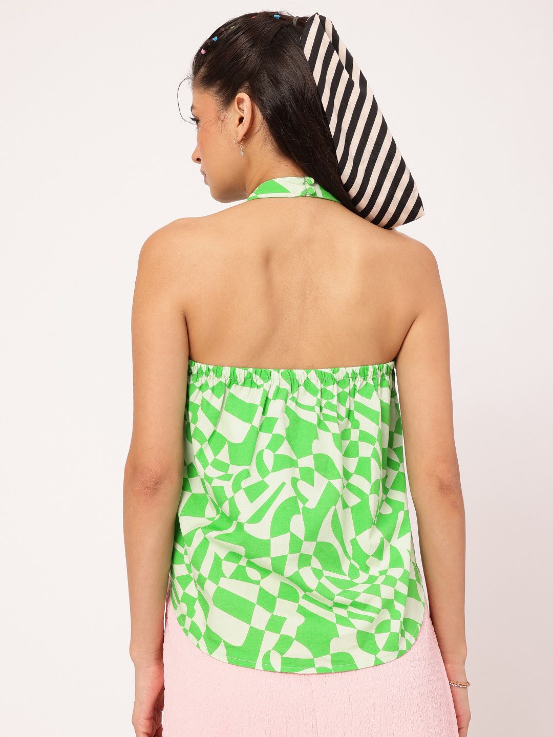 DressBerry Festival Vibes Printed Halter Neck High-Low Top
