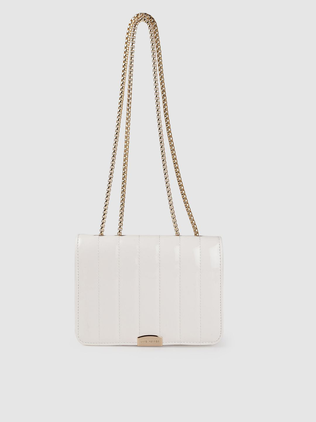 Lino Perros Women White Self-Striped Structured Satchel
