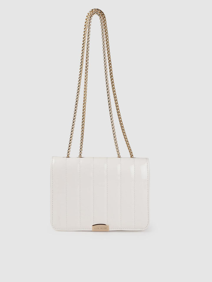 Lino Perros Women White Self-Striped Structured Satchel